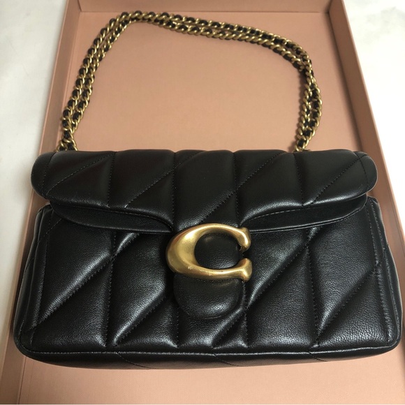 Coach Handbags - Coach Black Quilted Leather Shoulder Bag with Gold C and Chain Strap